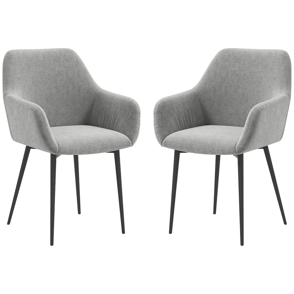 Velvet Fabric Dining Chairs Set of 2, With Backrest and Armrests, Dark Grey Dining Chairs Dark Grey at Gallery Canada