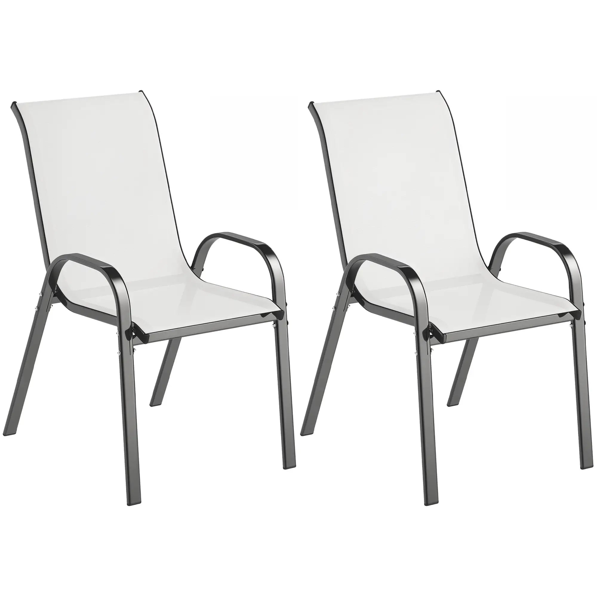 Set of 2 Outdoor Dining Chairs, Stackable, High Back, Light Grey Patio Chairs at Gallery Canada