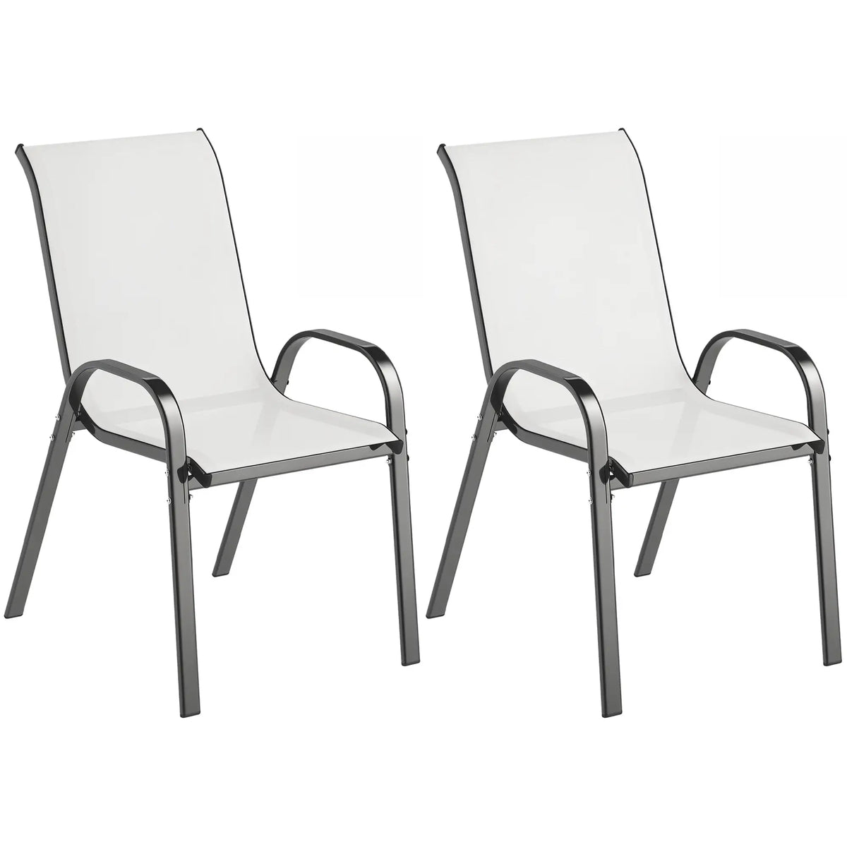 Set of 2 Outdoor Dining Chairs, Stackable, High Back, Light Grey Patio Chairs at Gallery Canada