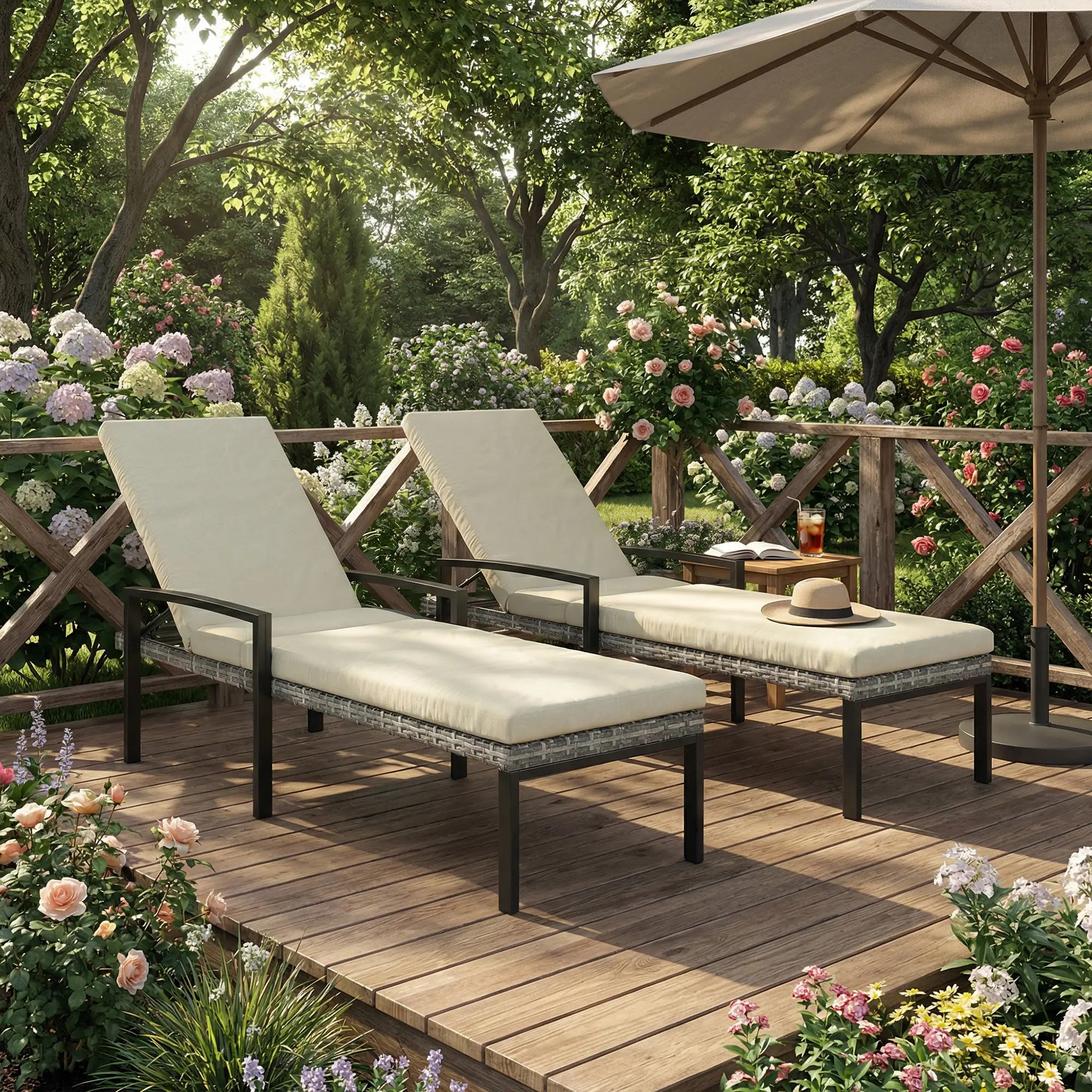 Outdoor Wicker Chaise Lounge Chairs, Set of 2, 5-Level Adjustable Backrest Wicker Chaise Loungers at Gallery Canada