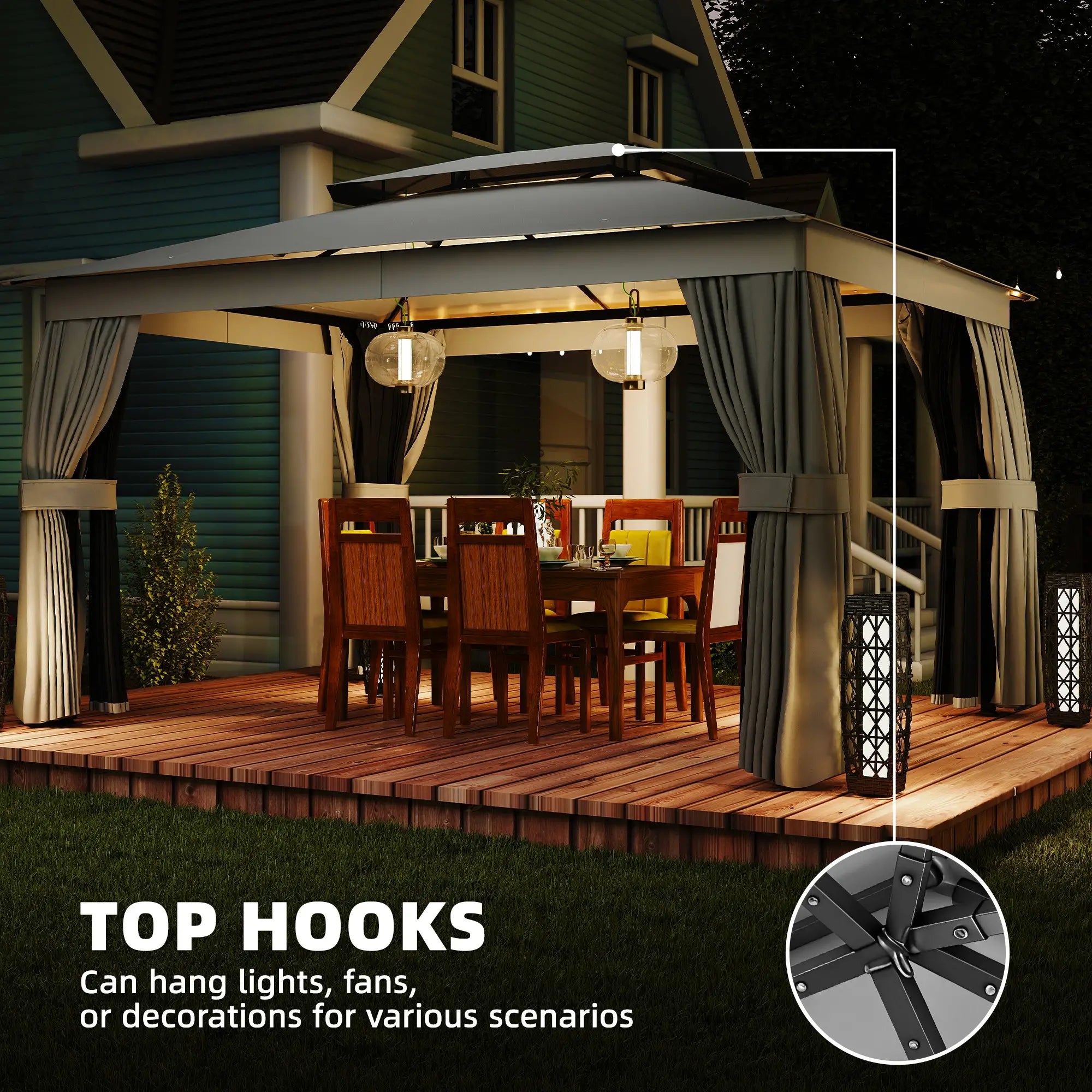 10' x 12.5' Gazebo, With Curtains, Netting, Double Roof, Dark Grey Gazebos at Gallery Canada