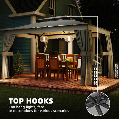 10' x 12.5' Gazebo, With Curtains, Netting, Double Roof, Dark Grey Gazebos at Gallery Canada
