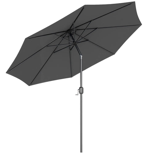 10' x 8' Round Market Umbrella, Crank Handle, Tilt, Grey