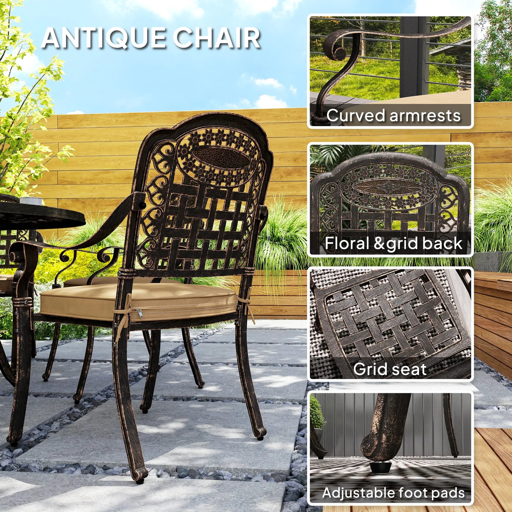 7-Piece Outdoor Dining Set, Aluminum Table and Chairs, 6-Person, Bronze Outdoor Dining Sets at Gallery Canada