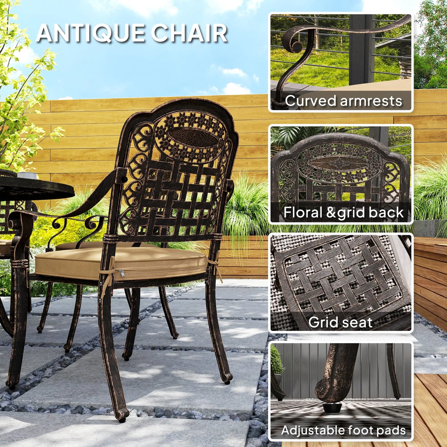 7-Piece Outdoor Dining Set, Aluminum Table and Chairs, 6-Person, Bronze Outdoor Dining Sets at Gallery Canada
