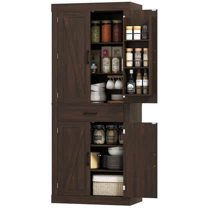 72 Inch Kitchen Pantry Cabinet, Farmhouse Storage, 4 Barn Doors, Brown Kitchen Pantry Cabinets Brown at Gallery Canada