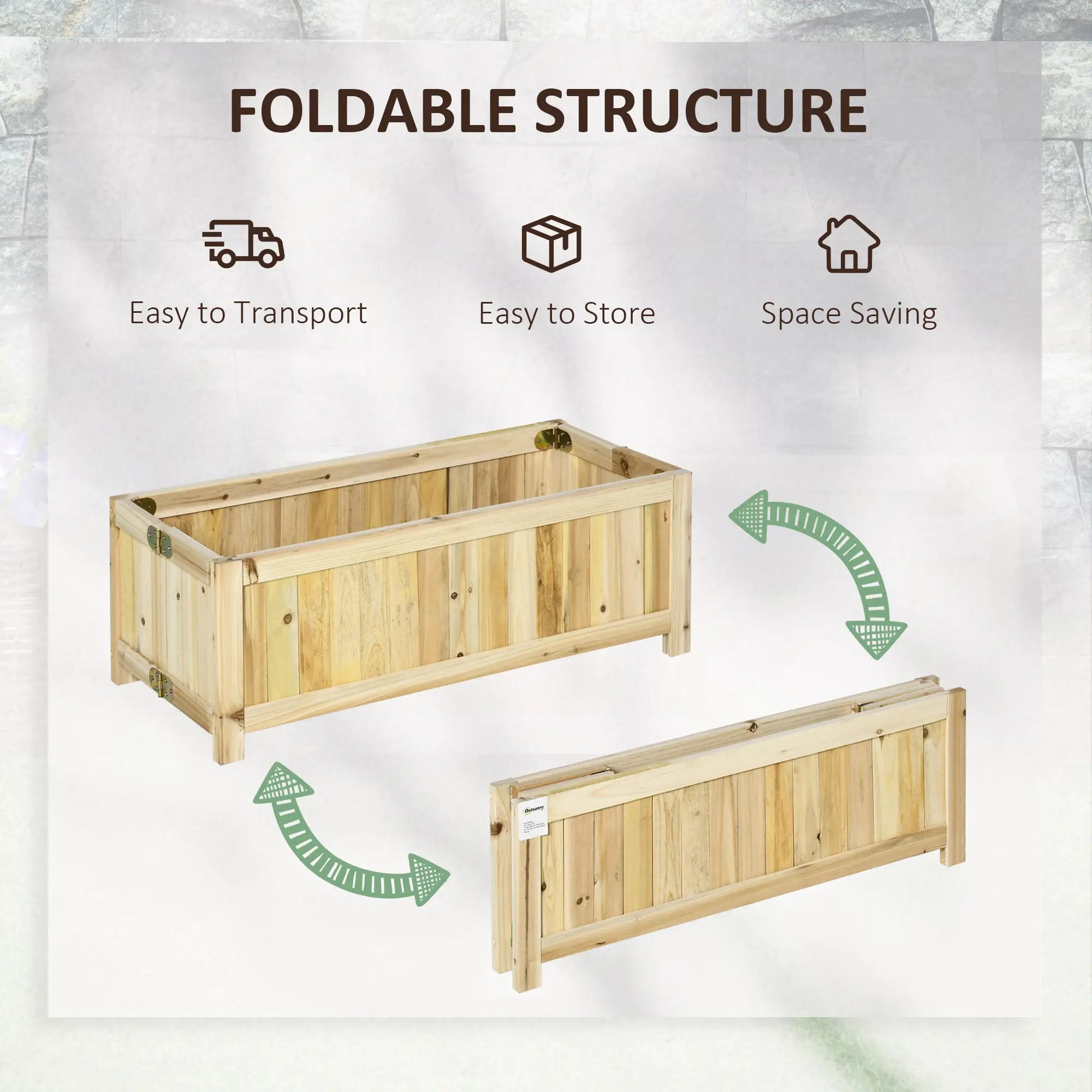 Foldable Elevated Planter Box, Wooden Raised Garden Bed, 48x24x30in, Natural Wooden Planter Boxes at Gallery Canada