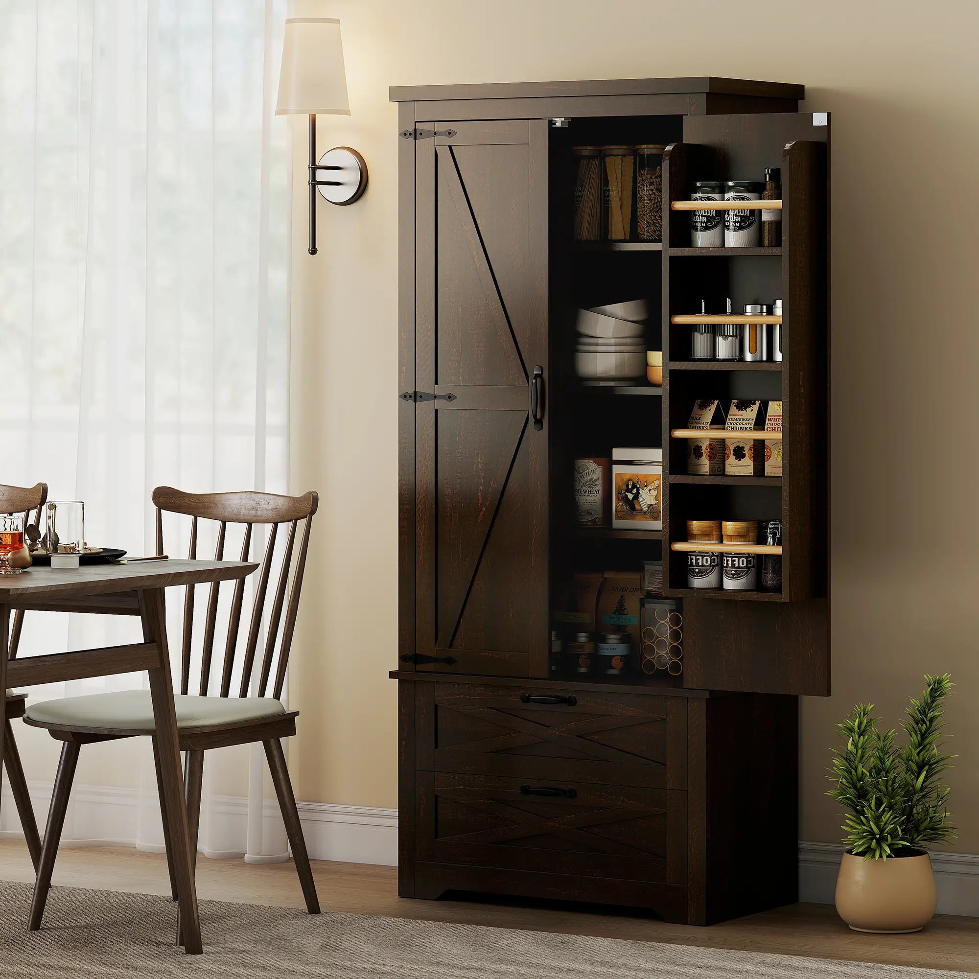Farmhouse Kitchen Pantry Cabinet, 64