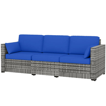 3-Seater Outdoor Sofa With Cushions, PE Rattan, Blue Patio Furniture Sets Blue, Grey at Gallery Canada