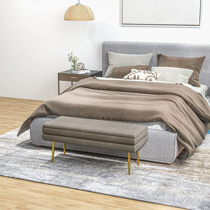 Velvet Upholstered Bench, Thick Padded Seat, Steel Legs, Beige Storage Ottomans & Benches at Gallery Canada