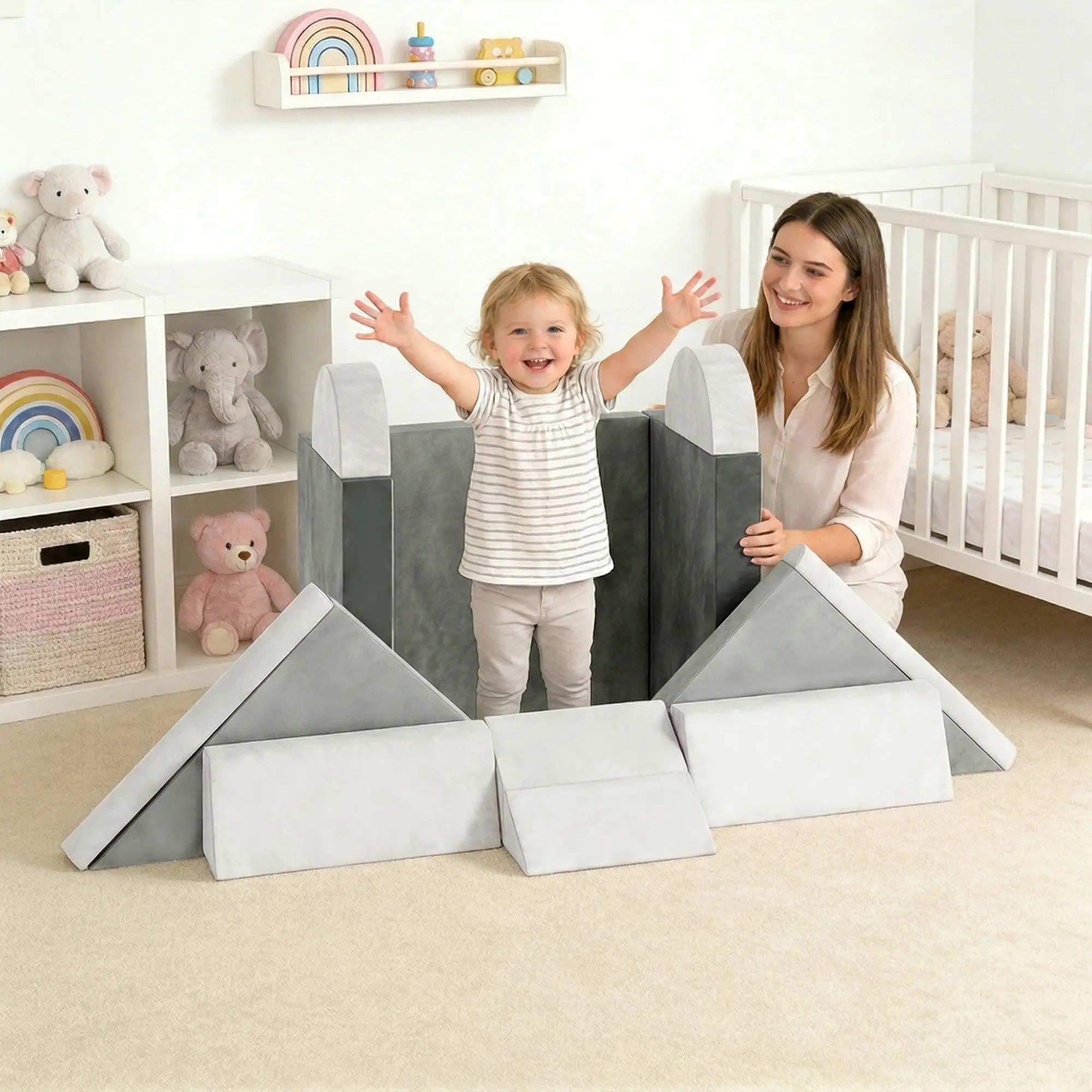 12 PCS Modular Kids Play Couch, Toddler Sectional Sofa, Grey Kids Gym & Playmats at Gallery Canada