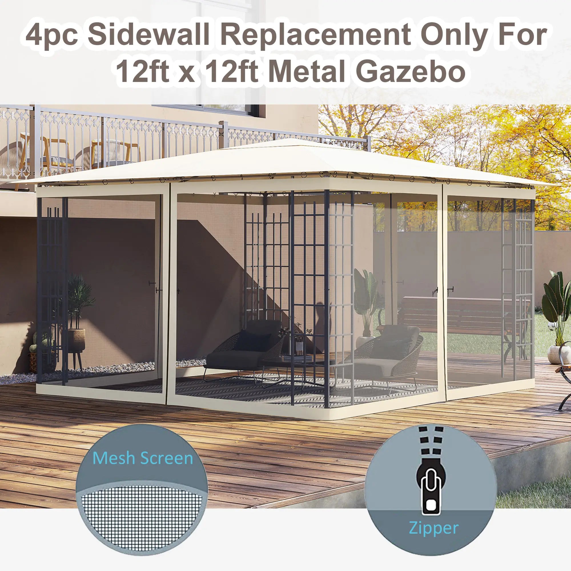 Replacement Mosquito Netting, Gazebo 12' x 12', Cream White, Black Gazebo Sidewalls at Gallery Canada