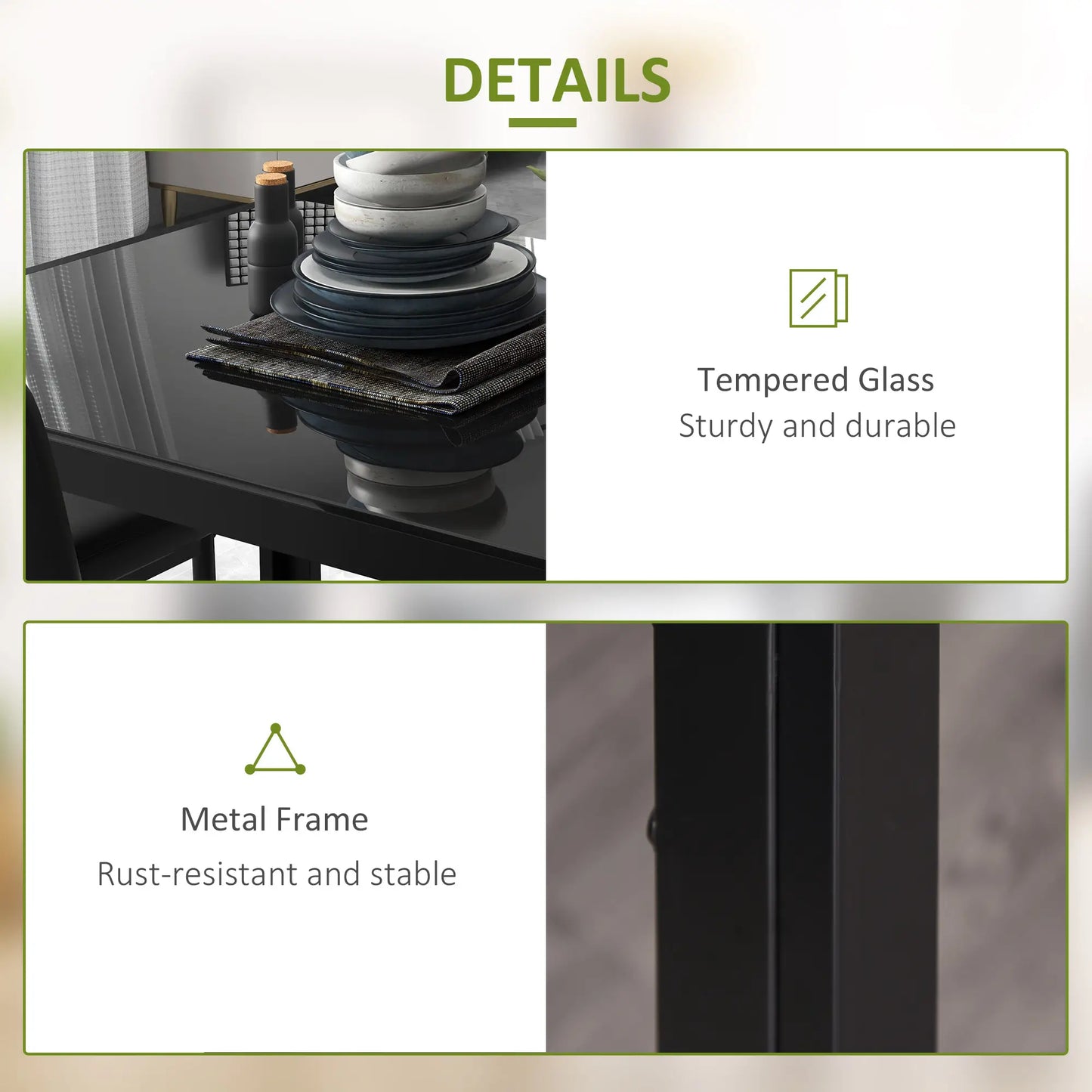 5-Piece Rectangular Glass Dining Table, Metal Frame, Faux Leather Chairs, Black Bar Sets at Gallery Canada