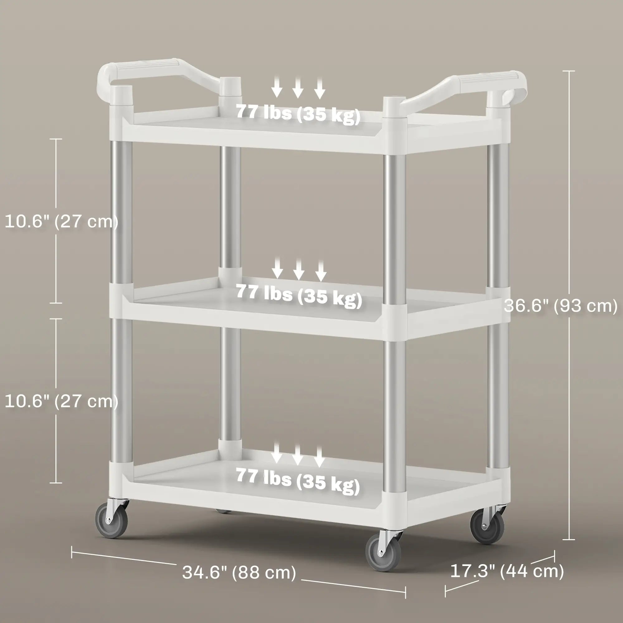 3-Tier Utility Cart, Rolling Storage Trolley, 3 Shelves, Silver White Kitchen Islands & Kitchen Carts at Gallery Canada