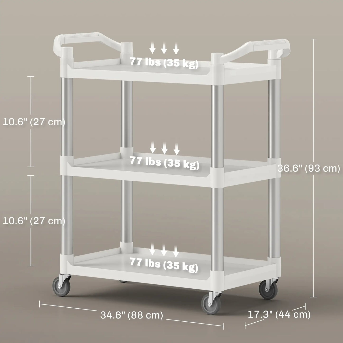 3-Tier Utility Cart, Rolling Storage Trolley, 3 Shelves, Silver White Kitchen Islands & Kitchen Carts at Gallery Canada