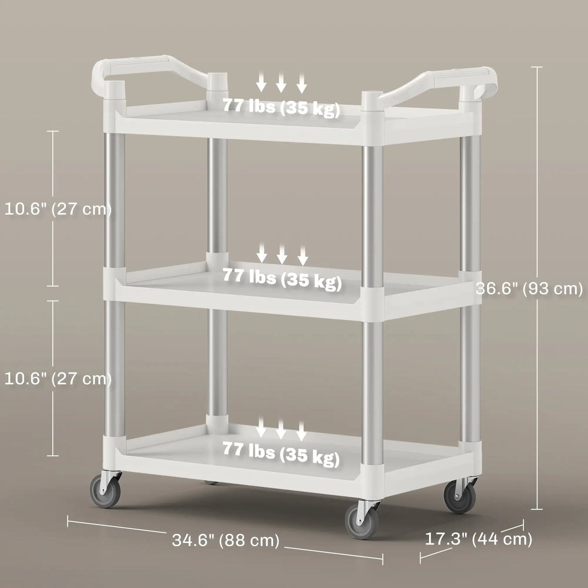 3-Tier Utility Cart, Rolling Storage Trolley, 3 Shelves, Silver White Kitchen Islands & Kitchen Carts at Gallery Canada