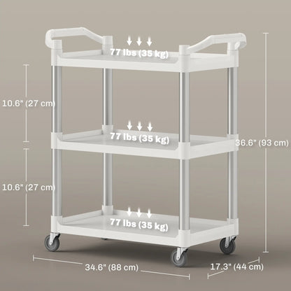 3-Tier Utility Cart, Rolling Storage Trolley, 3 Shelves, Silver White Kitchen Islands & Kitchen Carts at Gallery Canada