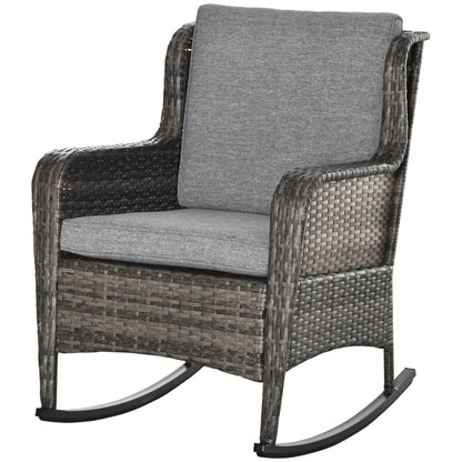 Outdoor Wicker Rocking Chair, PE Rattan Porch Rocker, Grey Outdoor Rocking Chairs Mixed Grey Rattan, Grey Cushion at Gallery Canada