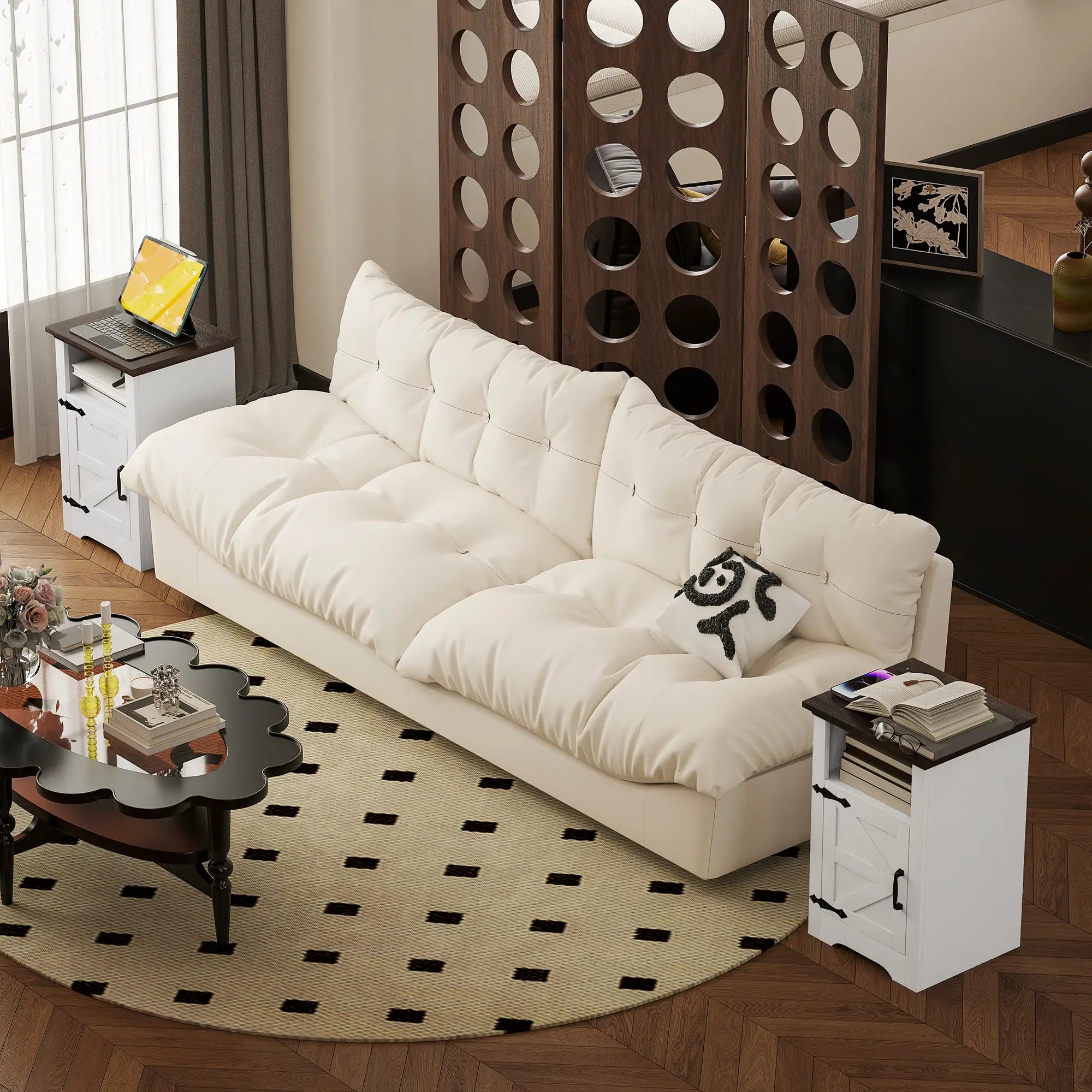 Set of 2 Side Tables, Night Stands with Outlets, White Side Tables at Gallery Canada