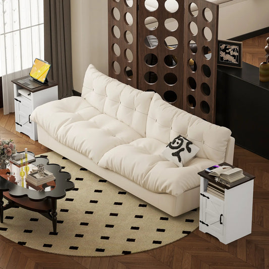 Set of 2 Side Tables, Night Stands with Outlets, White Side Tables White, Brown Wood Grain at Gallery Canada