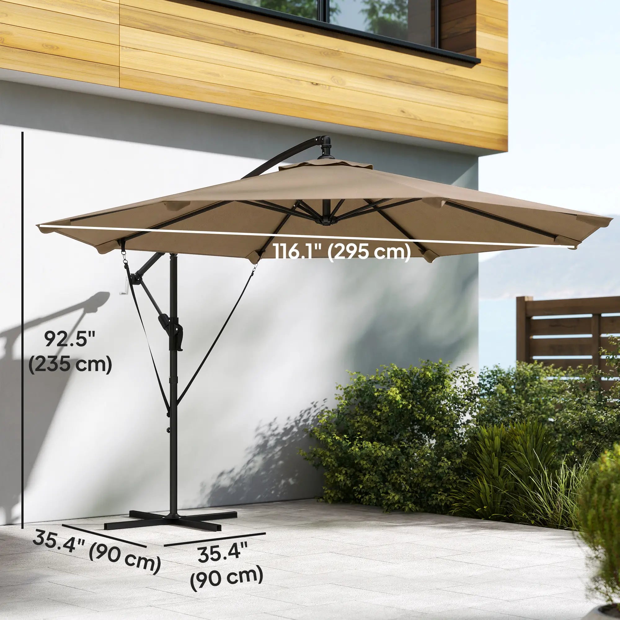 10FT Cantilever Patio Umbrella, 8 Ribs With Cover, Wind Ropes, Khaki Offset Cantilever Umbrellas at Gallery Canada