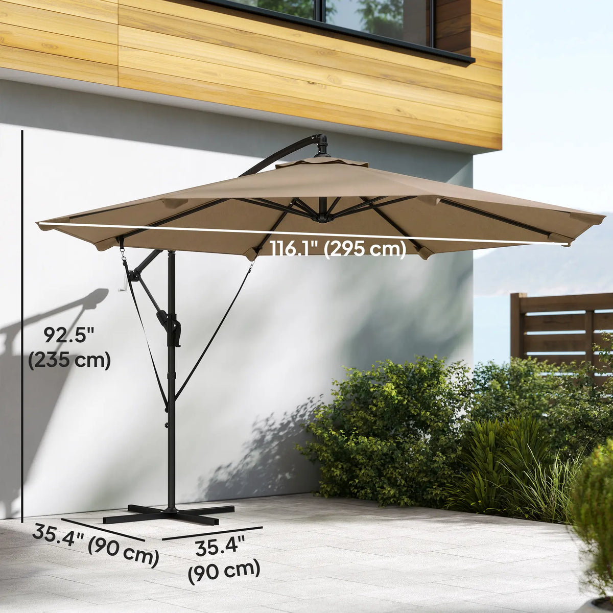10FT Cantilever Patio Umbrella, 8 Ribs With Cover, Wind Ropes, Khaki Offset Cantilever Umbrellas at Gallery Canada