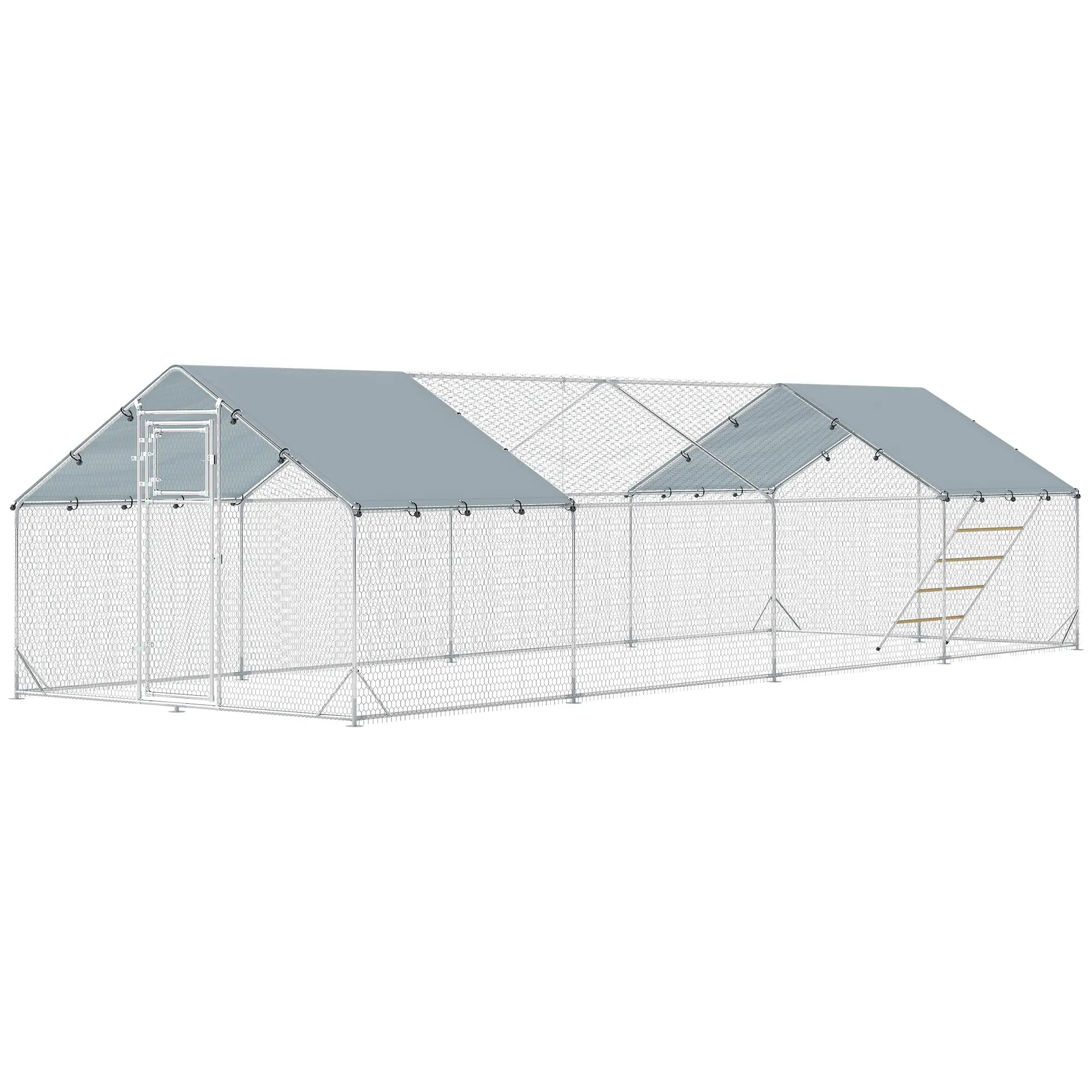 Large Metal Chicken Run With Waterproof Cover, Feeding Door, Perch Chicken Coops Silver at Gallery Canada
