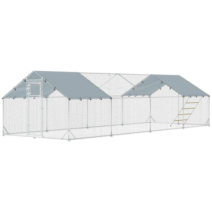 Large Metal Chicken Run With Waterproof Cover, Feeding Door, Perch Chicken Coops Silver at Gallery Canada