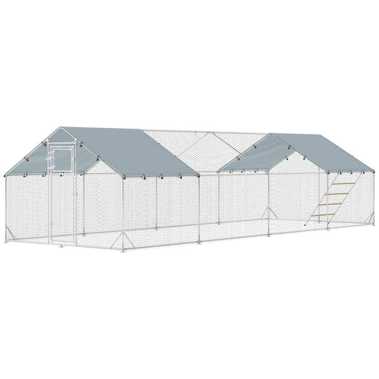 Large Metal Chicken Run With Waterproof Cover, Feeding Door, Perch Chicken Coops Silver at Gallery Canada