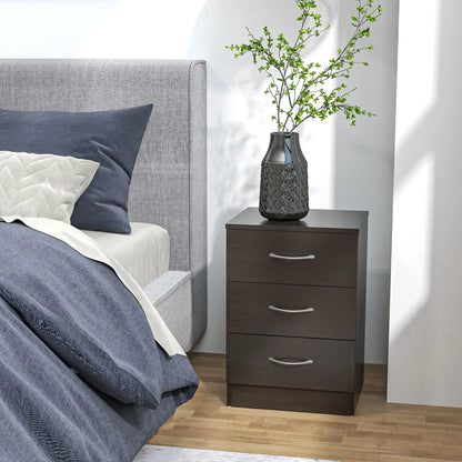 Modern Wood Nightstand, 3 Drawers, Anti-Tipping Design, Set of 2, Dark Brown Bedside Tables at Gallery Canada