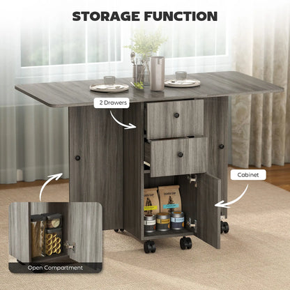 Foldable Dining Table, Rolling Kitchen Table with Storage, Grey Bar Tables & Dining Tables at Gallery Canada