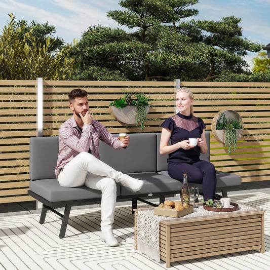 3-in-1 3-Seater Outdoor Sofa, Lounge Chair, Patio Loveseat with Table, Grey Patio Chairs Charcoal Grey, Grey at Gallery Canada