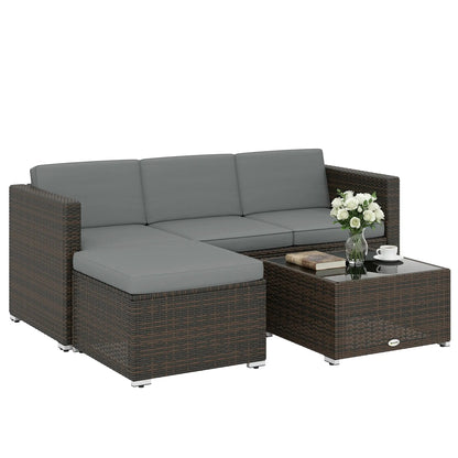 3-Piece Patio Furniture Set With Cushions, Outdoor Rattan Sofa With Glass Table Patio Furniture Sets at Gallery Canada