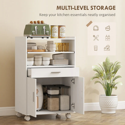 Microwave Cart with Wheels, Storage Cabinet, White Kitchen Islands & Kitchen Carts at Gallery Canada