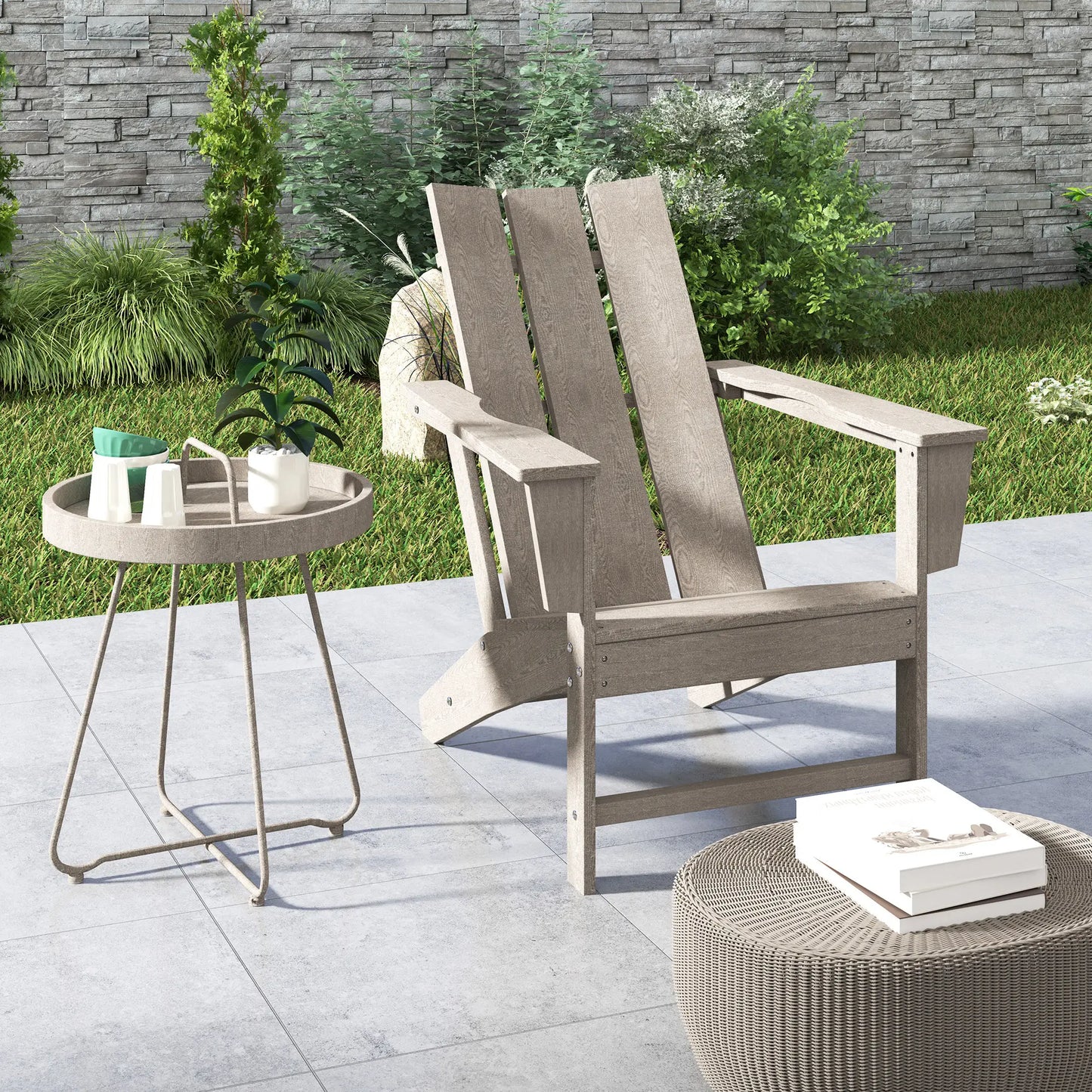 HDPE Plastic Adirondack Chair, High Back, Wide Armrests, Dark Grey Patio Chairs at Gallery Canada