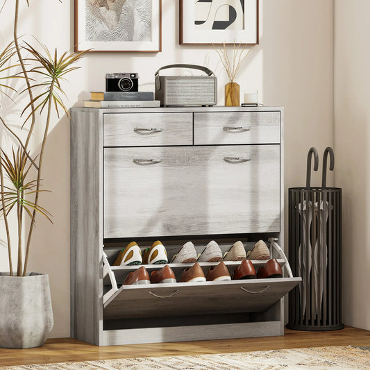 Narrow Shoe Storage, 2 Flip Drawers, Adjustable Shelves, 12 Pairs, Grey Shoe Storage Cabinets & Racks Grey at Gallery Canada