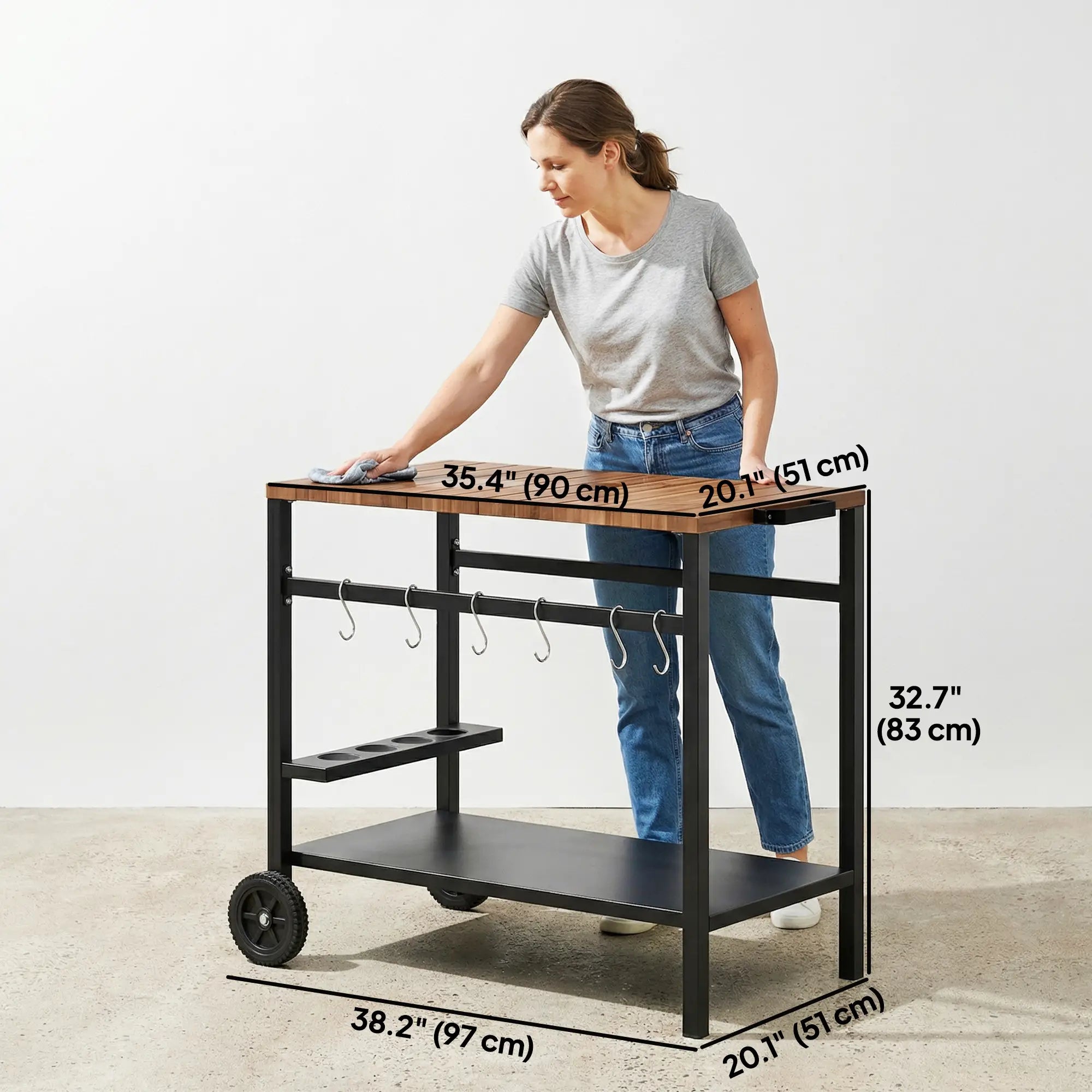Outdoor Grill Cart, 2-Tier Pizza Oven Stand, Black And Brown Outdoor Grill Carts at Gallery Canada