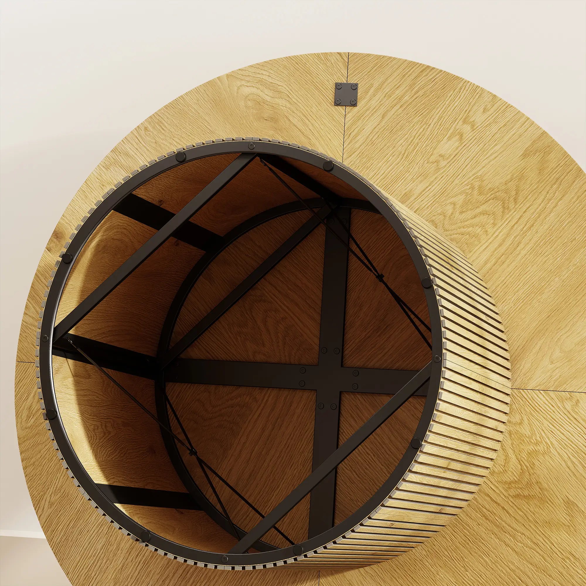 43.3 Inch Round Dining Table For 4-6, Fluted Pedestal, Oak Dining Tables at Gallery Canada