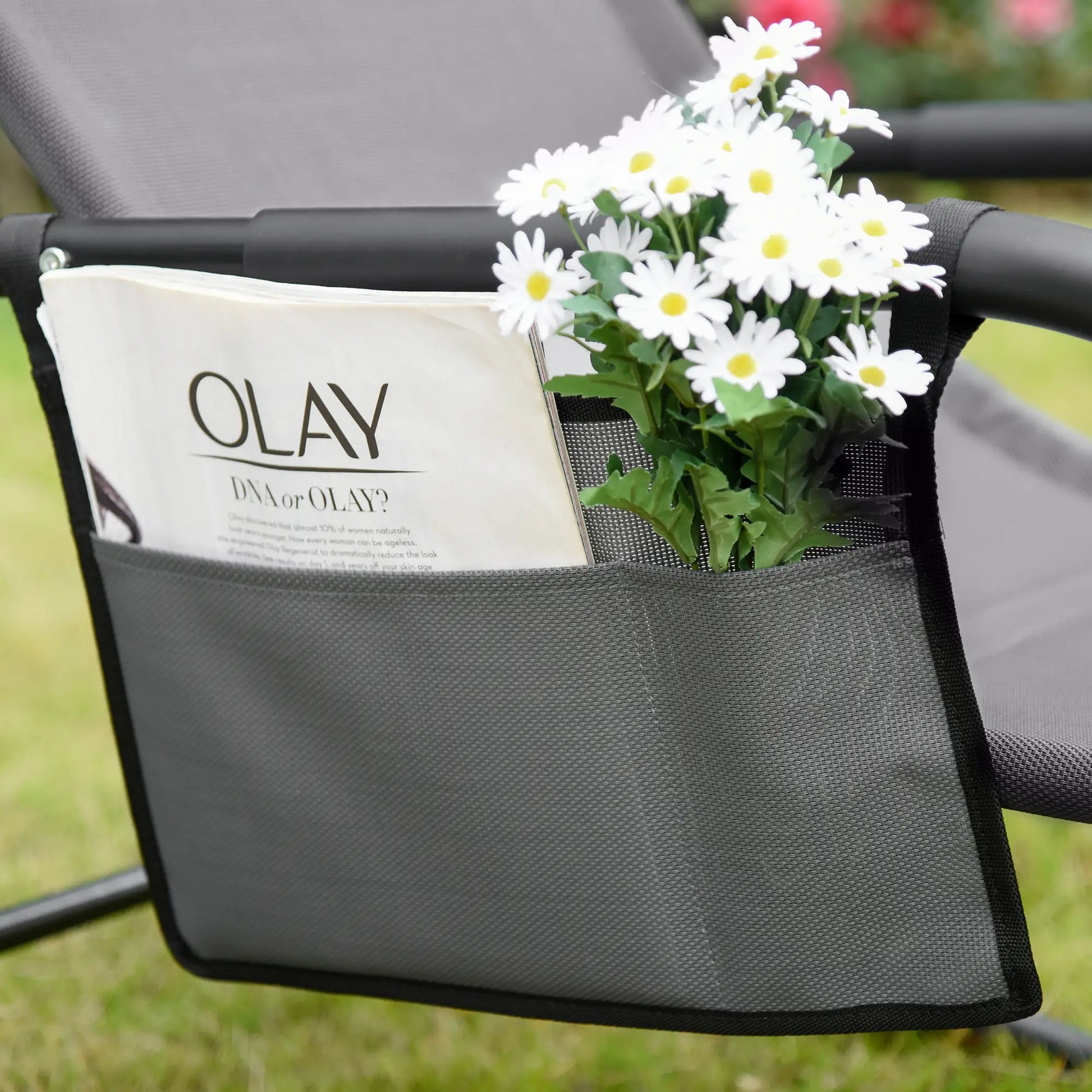 Outdoor Rocking Chair, Mesh Fabric, Removable Headrest, Side Pocket, Grey Outdoor Rocking Chairs at Gallery Canada