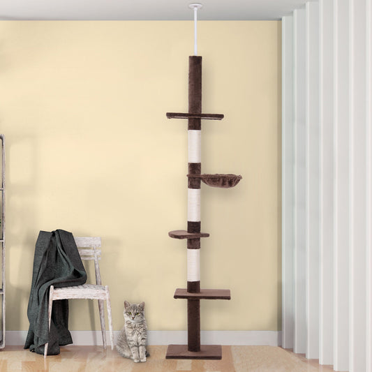 8.5ft Cat Climbing Tree 5-Tier Kitty Activity Center with Scratching Post Brown and White - Gallery Canada