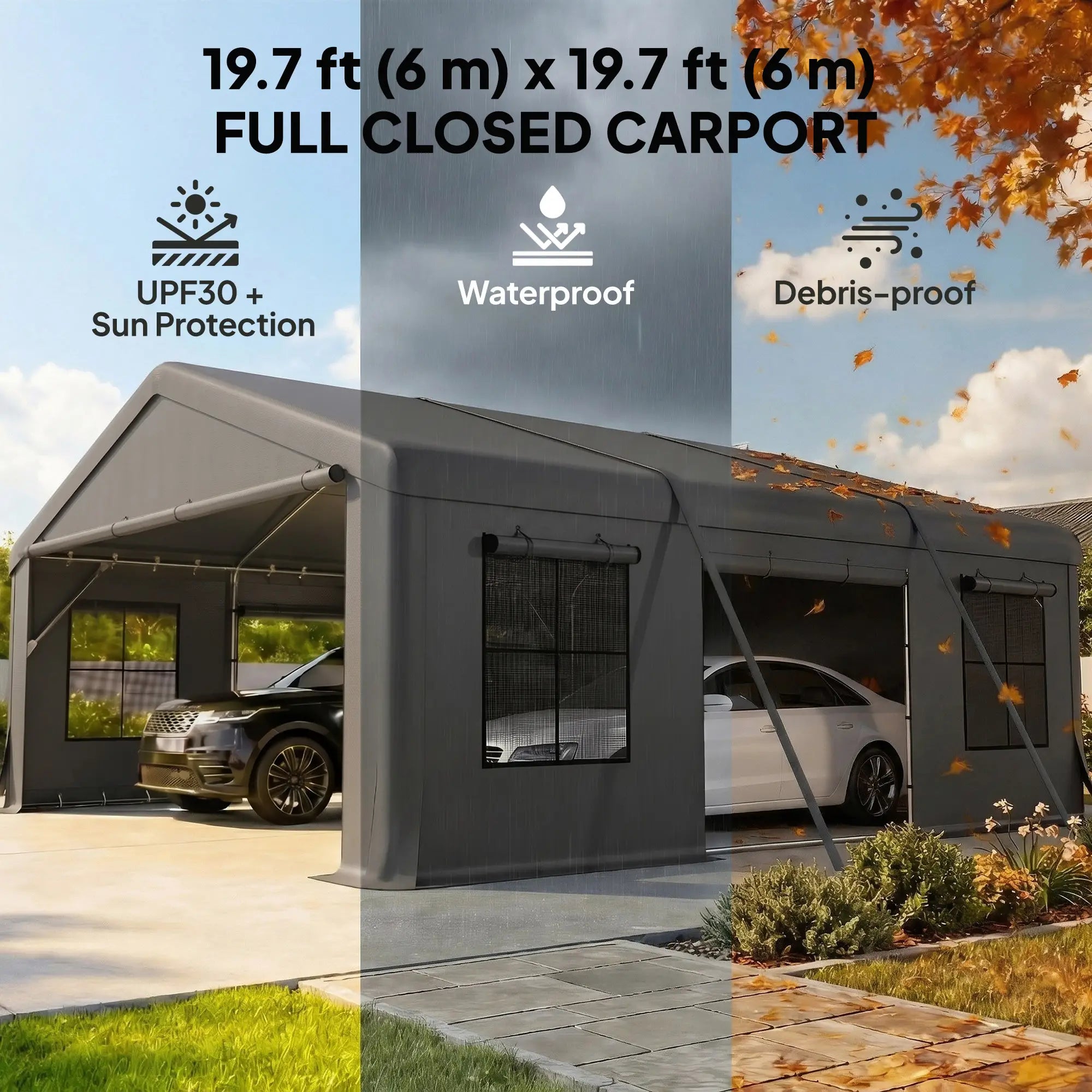 20' x 20' Heavy Duty Carport, Portable Garage Canopy Tent, Dark Grey Car Shelters at Gallery Canada