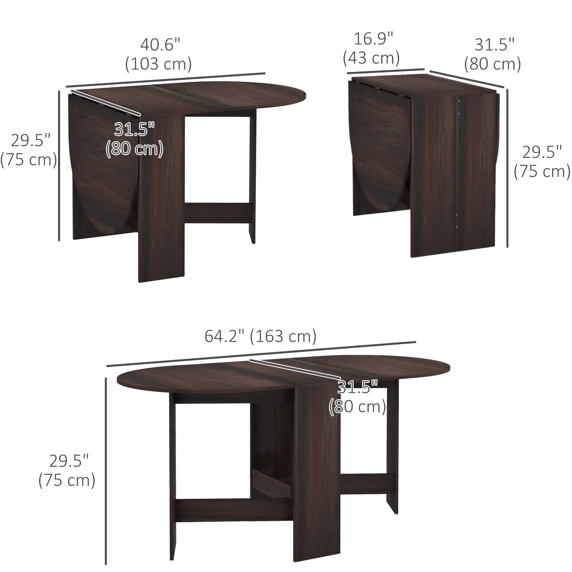 Oval Folding Dining Table, Drop Leaf Kitchen Table, Distressed Brown, Brown Bar Tables & Dining Tables at Gallery Canada