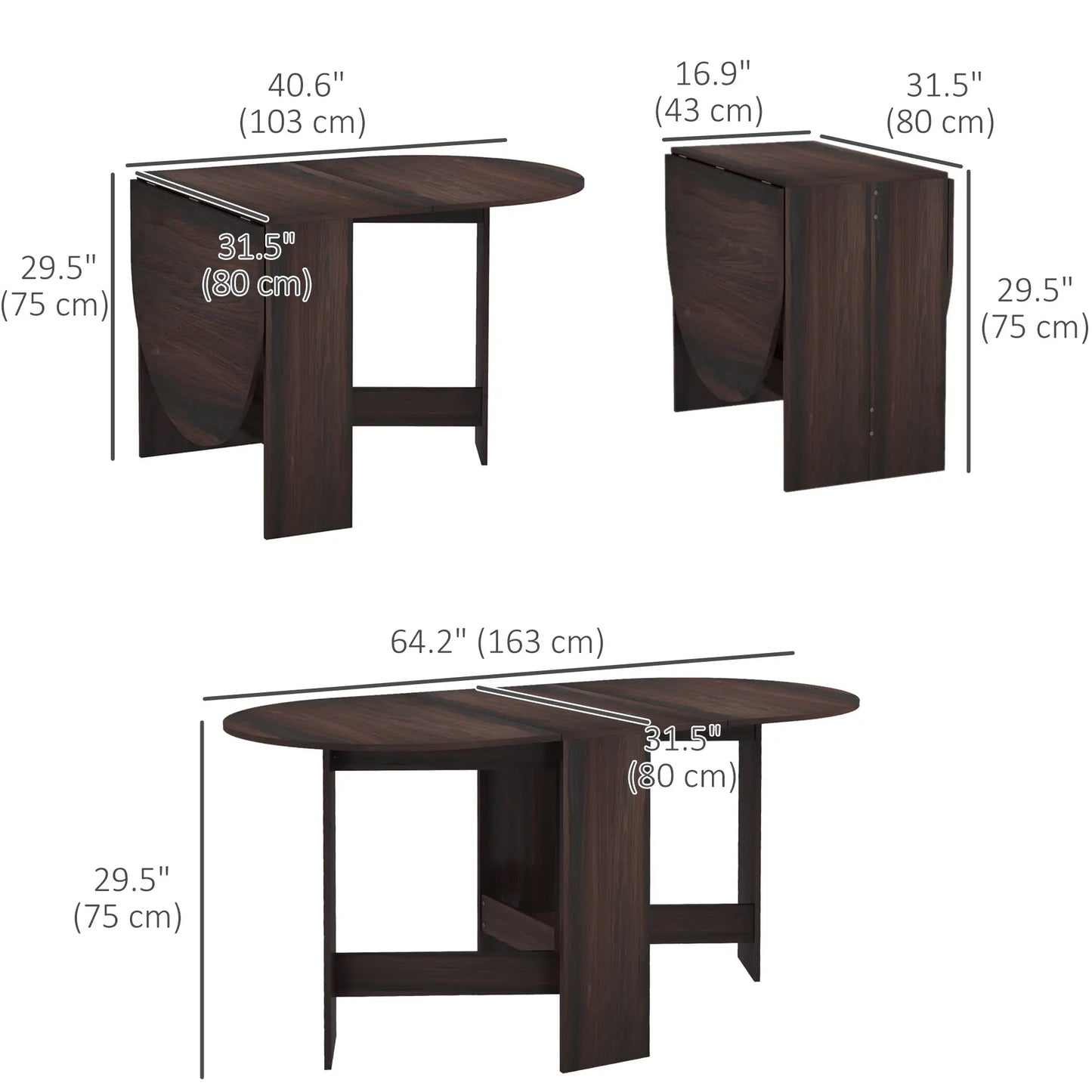 Oval Folding Dining Table, Drop Leaf Kitchen Table, Distressed Brown, Brown Bar Tables & Dining Tables at Gallery Canada
