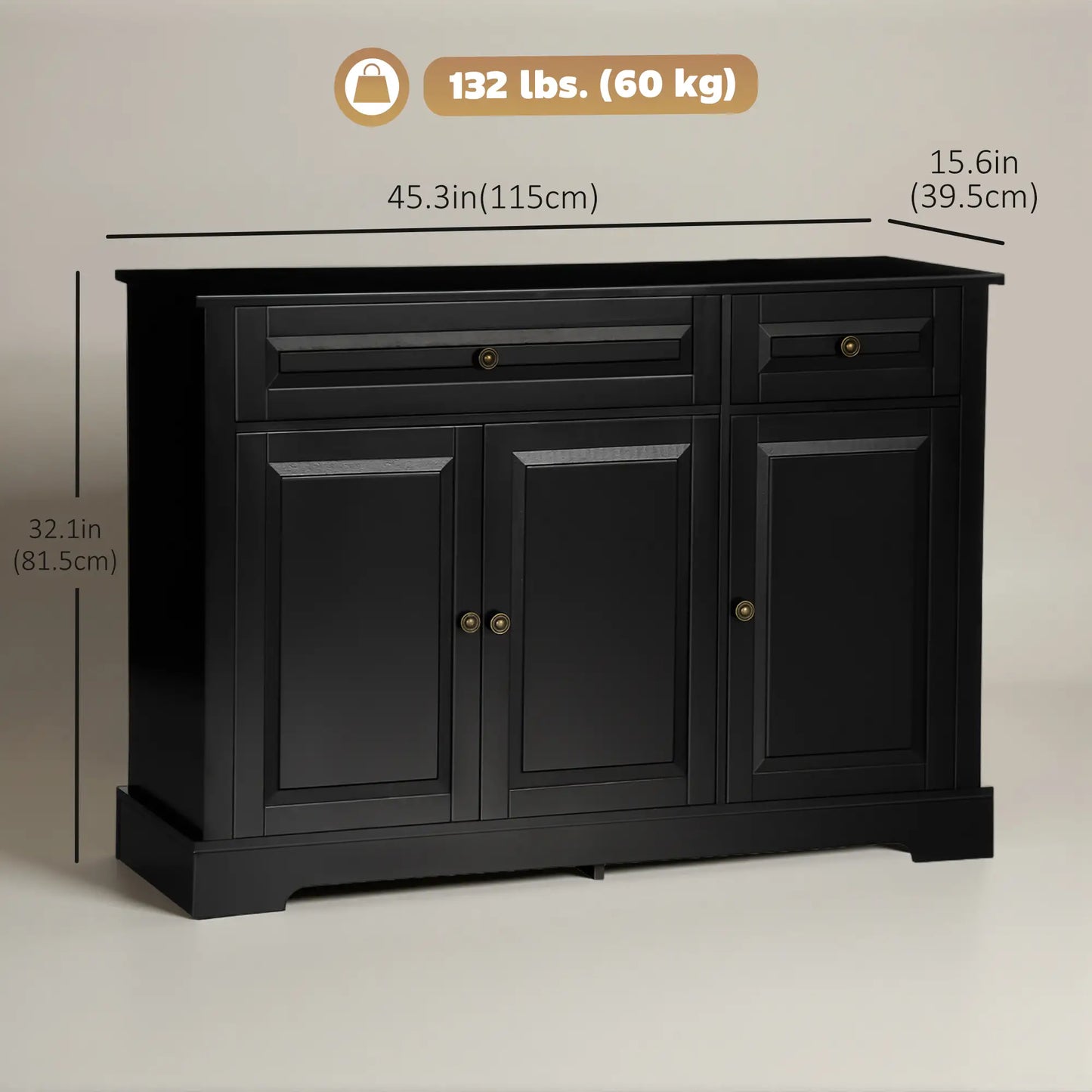 Modern Sideboard Cabinet, 2 Drawers, Adjustable Shelves, Black Bar Cabinets at Gallery Canada