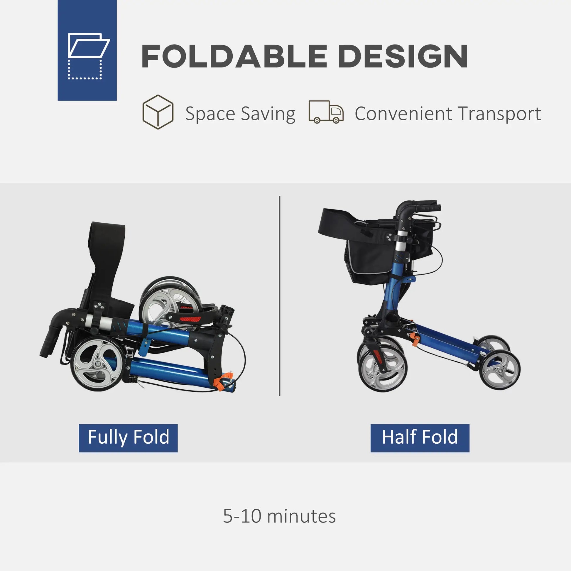 Lightweight Folding Walker, Large Seat, Adjustable Handle, Blue Knee Walker & Wheelchair Ramps at Gallery Canada