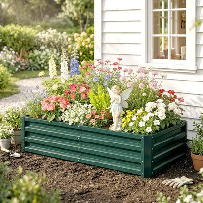 Galvanized Raised Garden Bed, Outdoor Planter Box, 4' x 2' x 1', Green Galvanized Planter Boxes at Gallery Canada
