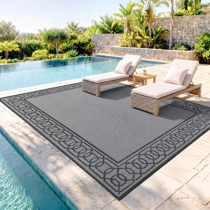 Portable Outdoor Rug, 9' x 12', Waterproof, Reversible, Black and Grey Outdoor Reversible Rugs at Gallery Canada