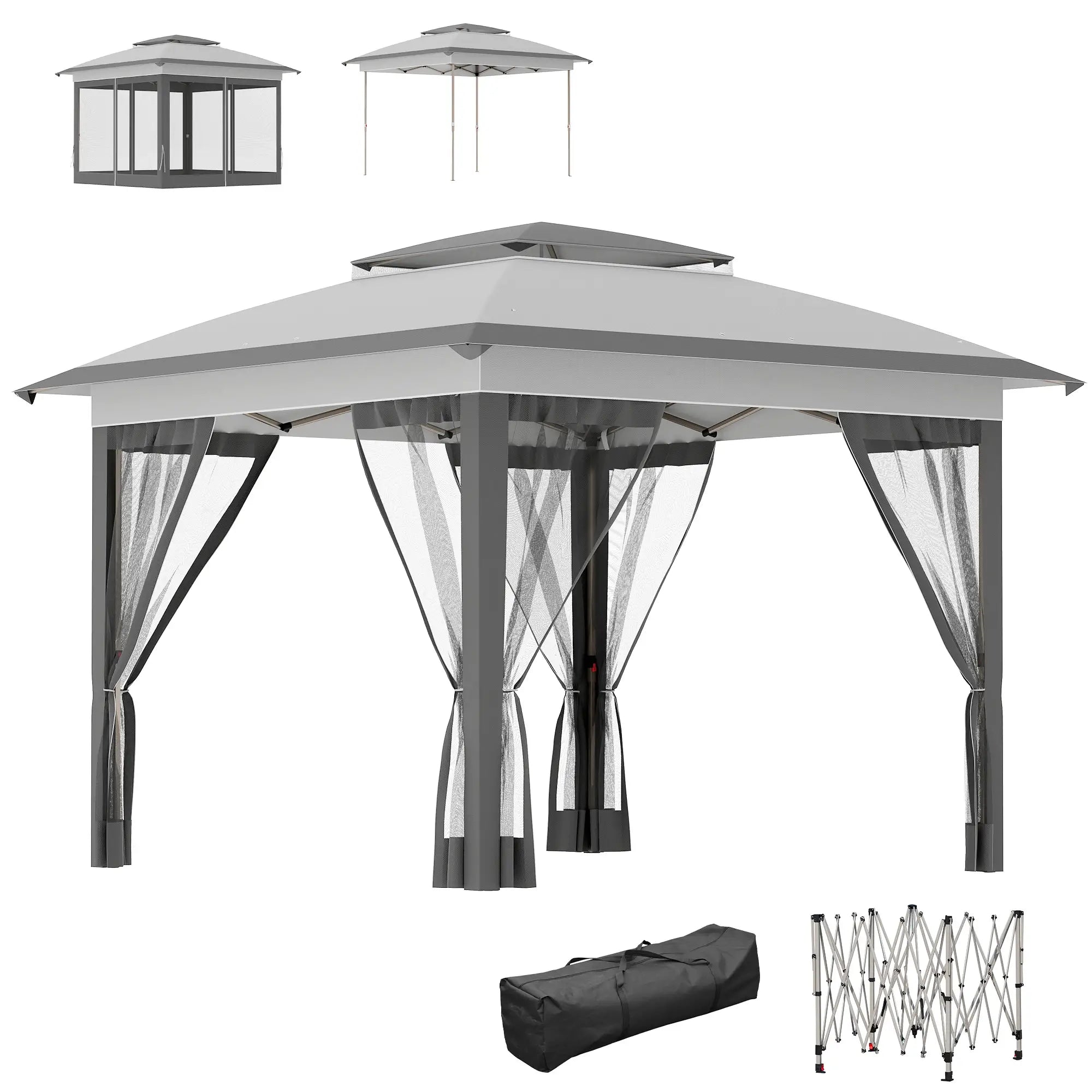 12' x 12' Pop Up Canopy, Instant Tent With Mesh Sidewalls, Grey Pop Up Canopies at Gallery Canada