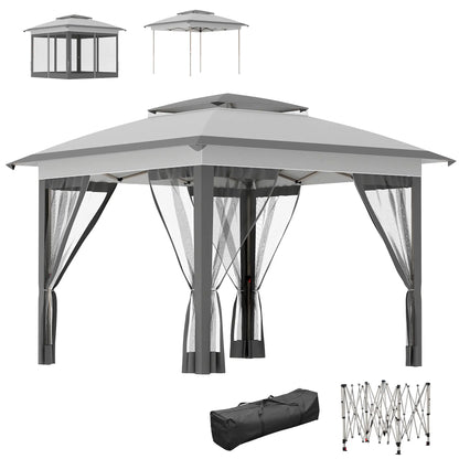 12' x 12' Pop Up Canopy, Instant Tent With Mesh Sidewalls, Grey Pop Up Canopies at Gallery Canada