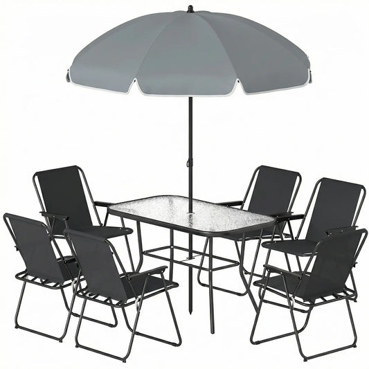 8 Piece Patio Set, Folding Chairs, Tempered Glass Tabletop, Black Outdoor Dining Sets Black at Gallery Canada